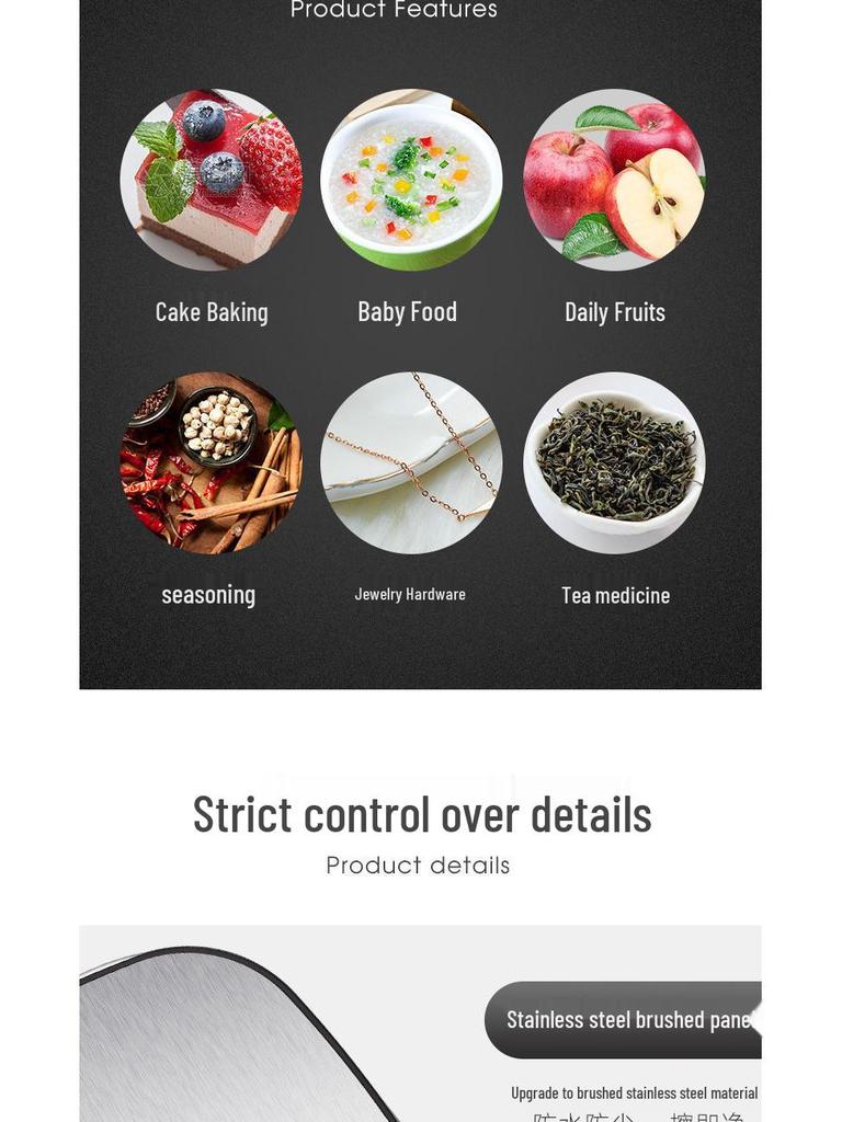 10kg Rechargeable Stainless Steel Kitchen Scale for Food & Baking