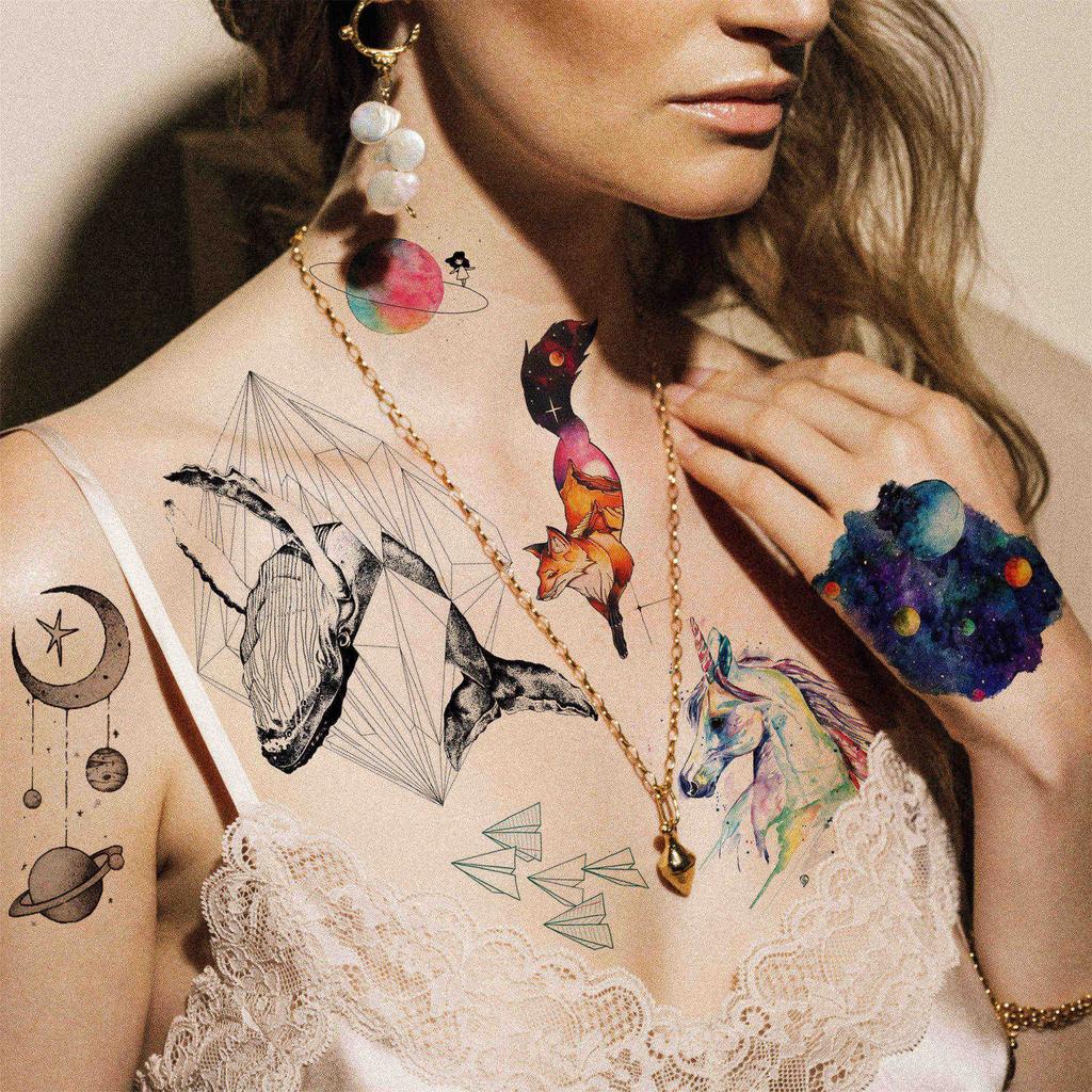 6 Blätter Weltraum Temporäre Tattoos für Kinder Erwachsene Aquarell Astronaut Planeten Galaxie Fake Tattoo Aufkleber für Jungen Mädchen