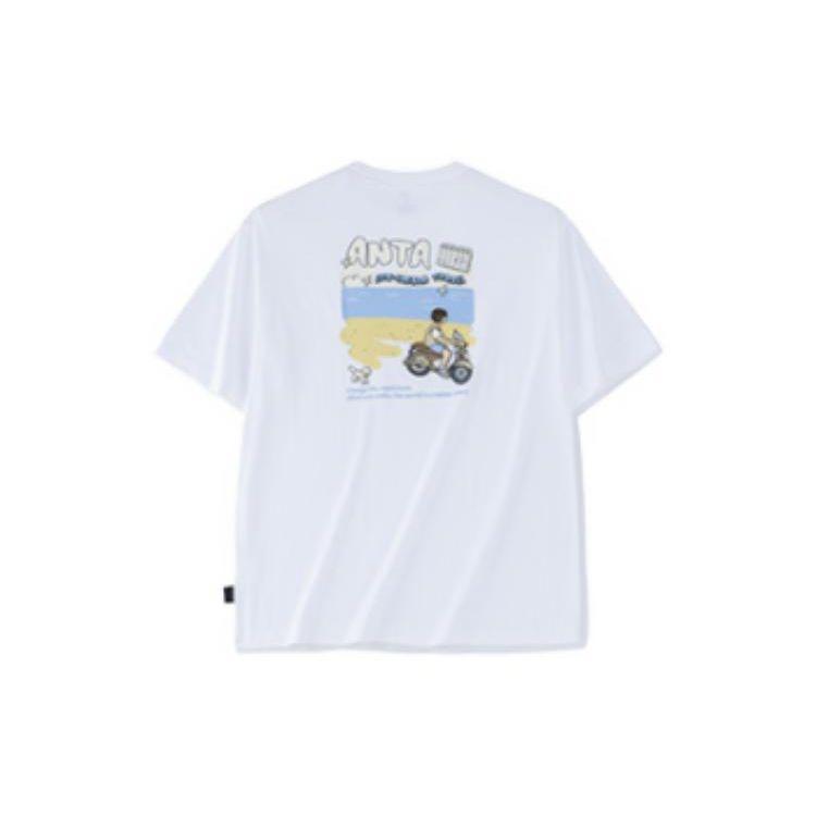 Anta Printed Letter Round Neck Loose Short Sleeve T-Shirt Unisex Tops White 962328122-1