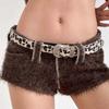 Zinc Zinc Alloy Leopard Print Belt Cool PU Vintage Waistband Western Countryside Carved Buckle Belt  Women