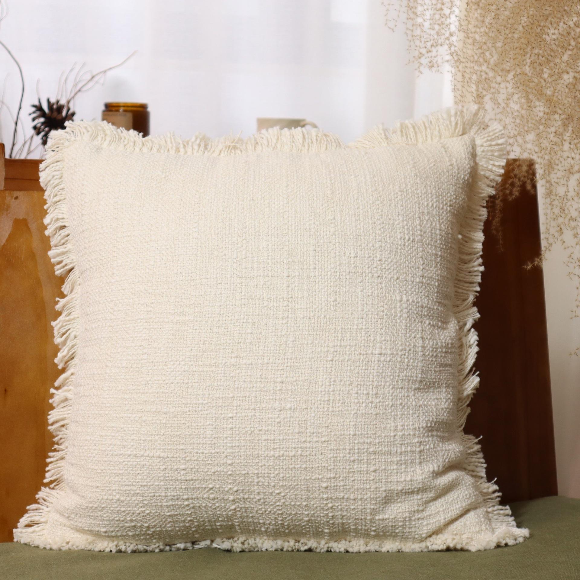 Linnen Fringe Kussenhoes Boerenstijl Met Kwastjes Zachte Accent Kussenhoes Voor Stoel Bank Bed Woonkamer Huis Decoratief 45x45cm