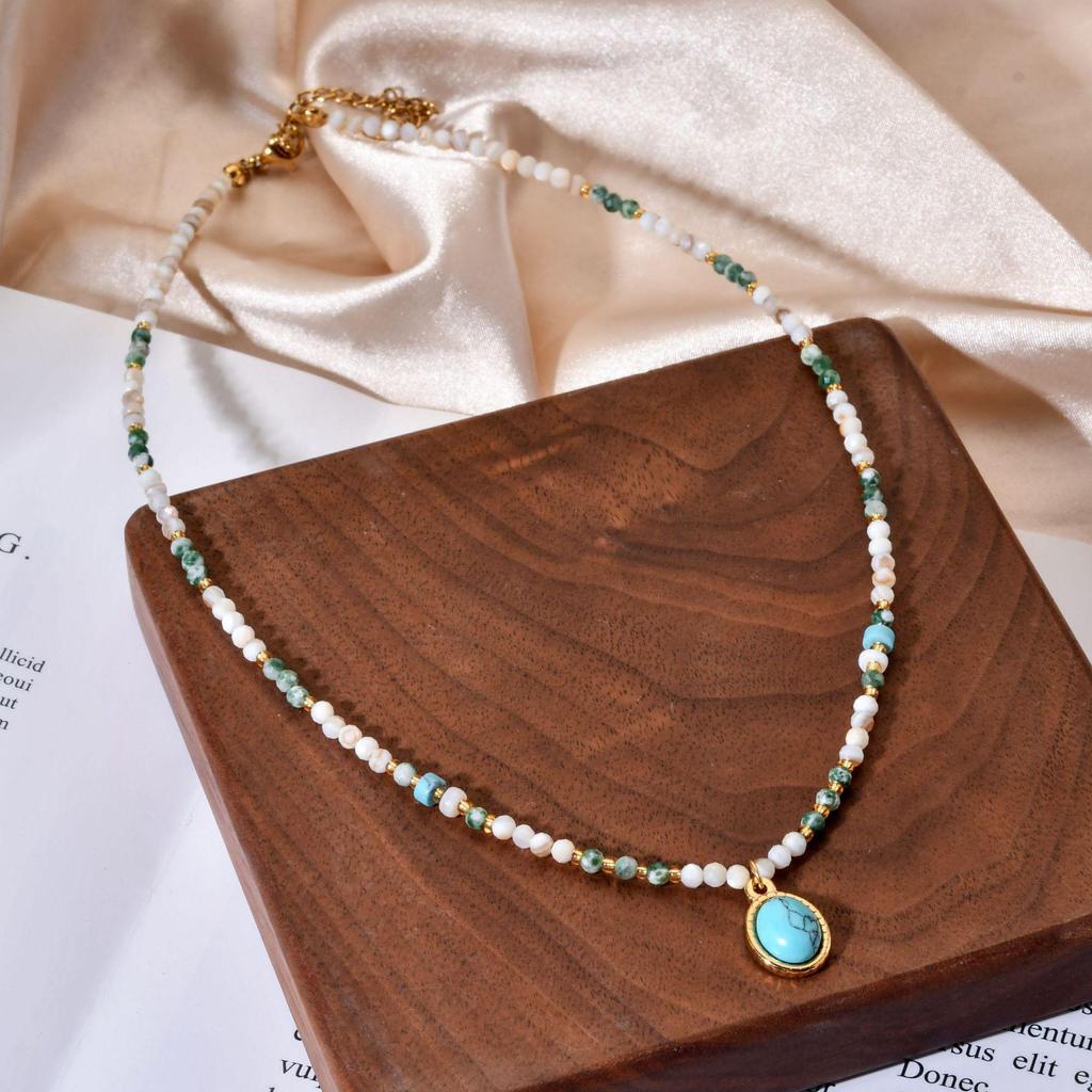 Stainless Steel & Natural Stone Beaded Necklace for Women - High-End, Non-Fading, Light Luxury Clavicle Chain