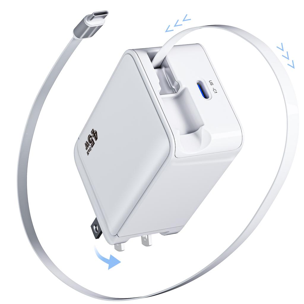 New 45W Telescopic Cable Charger Is Suitable for IPhone16 Gallium Nitride 45W Folding Foot UL Certification