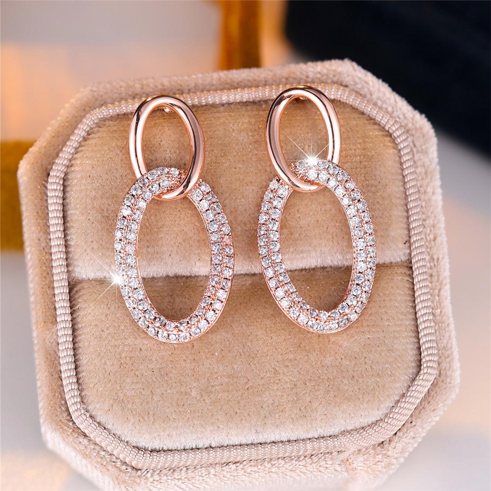 Cute Female Crystal White Black Zircon Stud Earrings Vintage Rose Gold Color Party Wedding Jewelry For Women