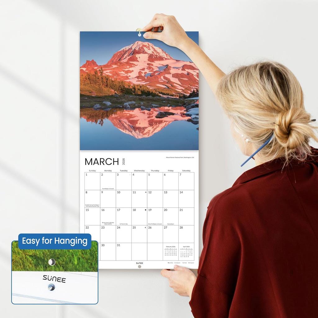 SUNEE 2026 Calendar for Wall, 2026 Large Wall calendar 12x12 Inches with 16 Months from September 2025 to December 2026, Thick Glossy Paper, 12" x