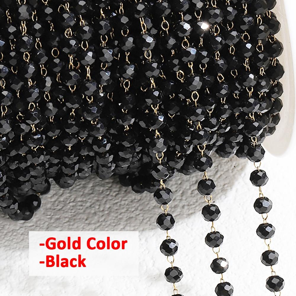 No Fade 1Meter Crystal Stone Stainless Steel Chain Pink Blue Beaded Chains for Necklace Bracelet Chain Jewelry Making DIY
