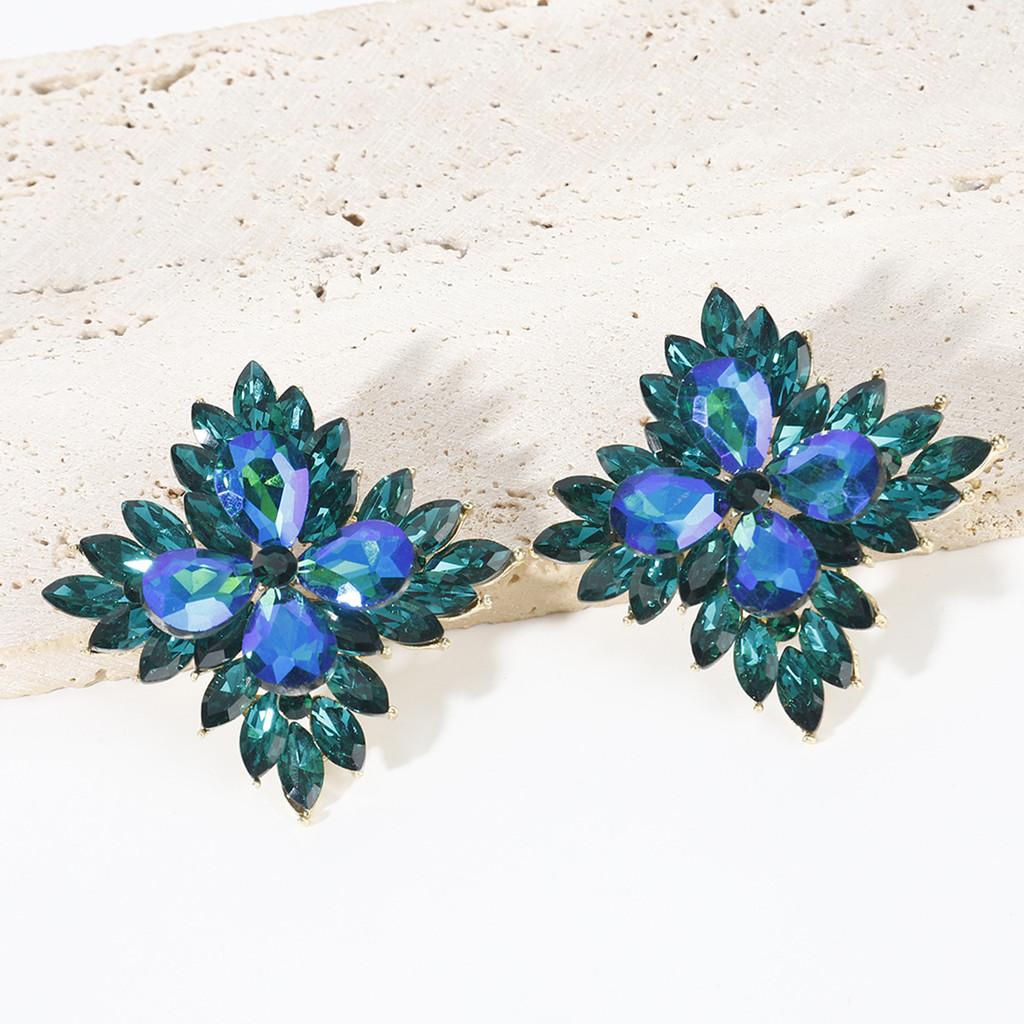 Geometric Crystal Ear Studs For Women With Alloy Material And Exquisite Electroplating