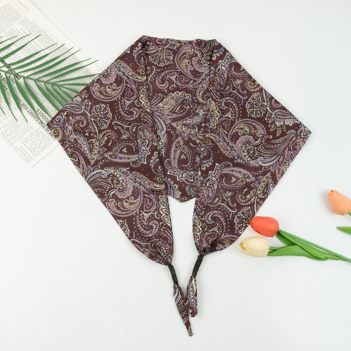 Retro Flower Tassel Triangle Scarf Women s Fashionable Versatile Neck  Long Polyester Fiber Genteel Sweet One Size