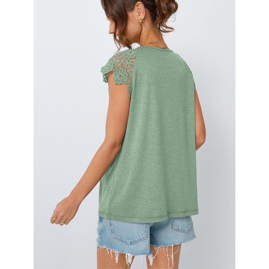 YYFS Moda feminina casual verão primavera cor sólida estampa manga curta gola em U blusas e camisas