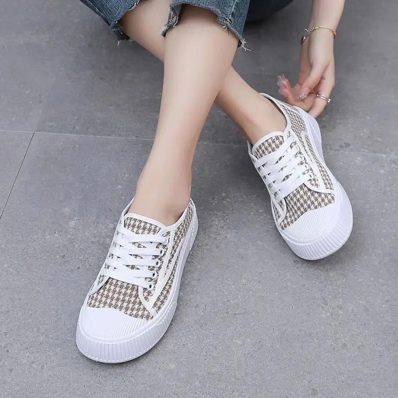 Fashion Designer Luxury Houndstooth Lace Up Woman Footwear Cheap Fashion 2025 Y2k Comfortable and Elegant High Quality Shoes for Women