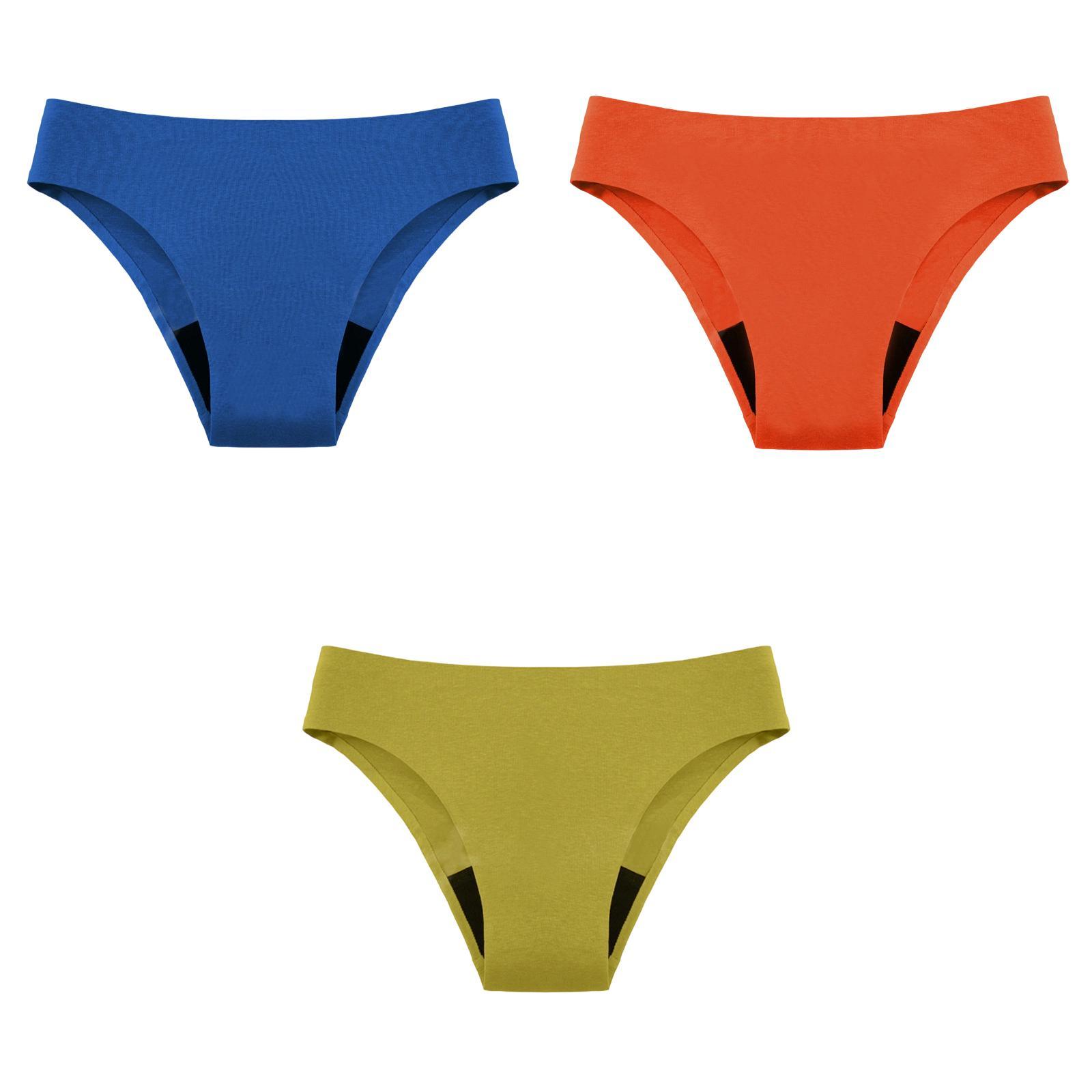 Women s High-Waist Period Panties 3-Pack Leak-Resistant Seamless Briefs Breathable Quick-Dry Underwear with 4-Layer Protection Yellow Orange Blue XS