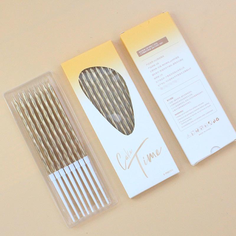 New Gold-plated Slender Rod Gold-plated Spiral Birthday Candle Creative Party Boxed Electroplated Pencil Candle