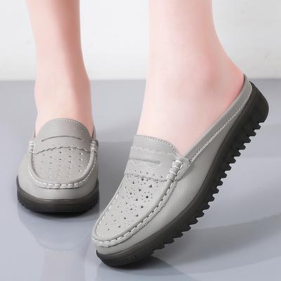 Women Soft Mules Loafers Slip On Casual Elegant Summer Slippers Breathable Leather Sandals Black Moccasin Shoes for Mother