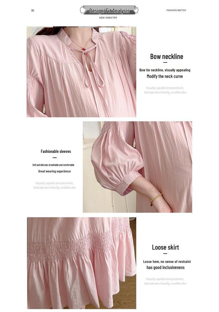 2026 Spring/Summer Solid V-Neck Lace-Up Loose Maternity Dress