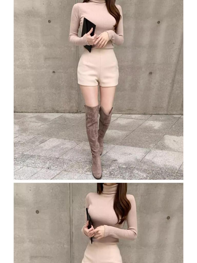 2023 Women's Woolen Black High-Waist A-Line Shorts: Autumn/Winter Slimming Casual Korean-Style Boot Shorts