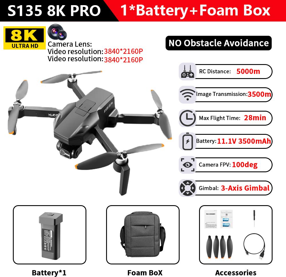 New S135 8K HD camera Drone 5G FPV GPS Return 360° radar avoidance avoidance Profesional Brushless Motor Quadrotor Dron Gift