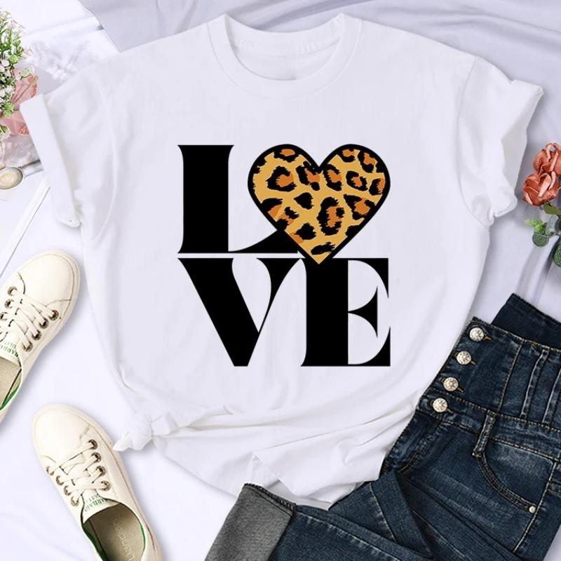 Vintage Leopard Love Forever Women T Shirt Fashion Casual Short Sleeve Hip Hop Cool Clothes Breathable Crewneck Tshirt FeUnisex