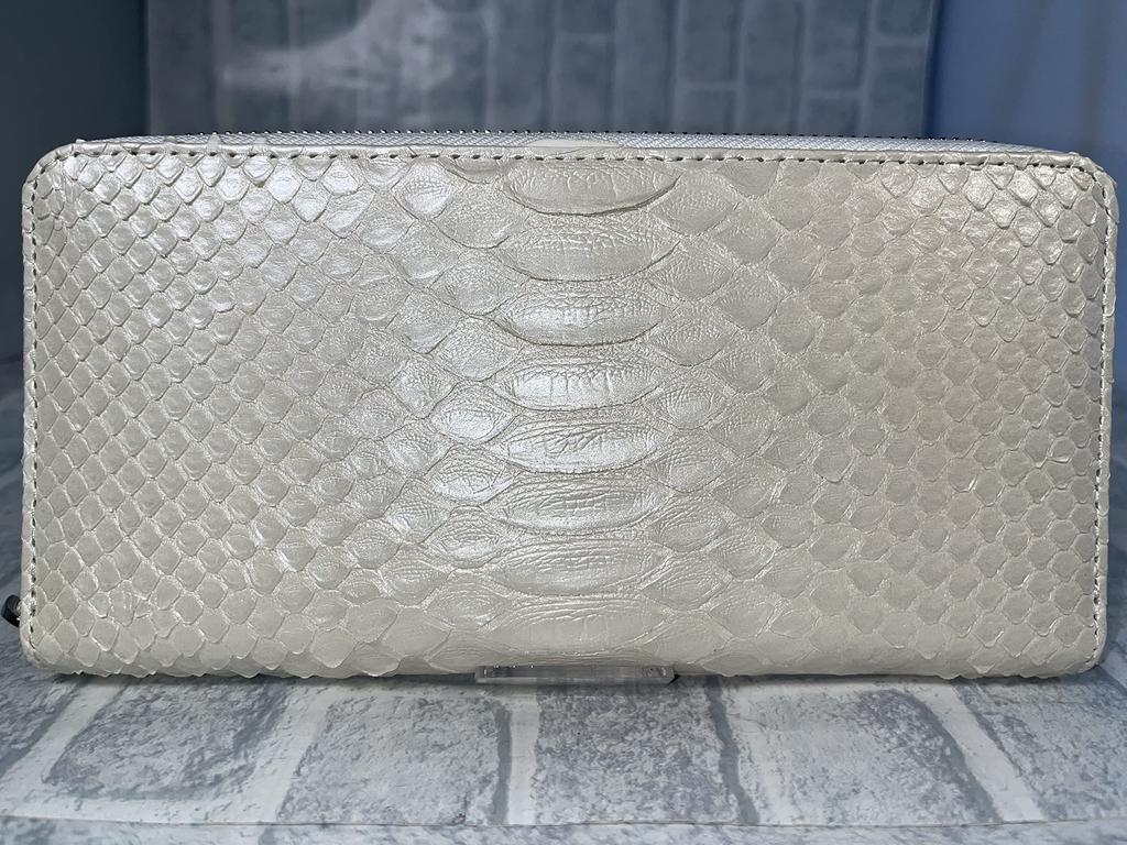 GUODI Langes Portemonnaie mit Rundum-Reißverschluss und Kartenfach, Echtes Pythonskin-Leder mit Perlmutt-Finish, Schlangenleder, für Damen und Herren, HL-10042 (Perle