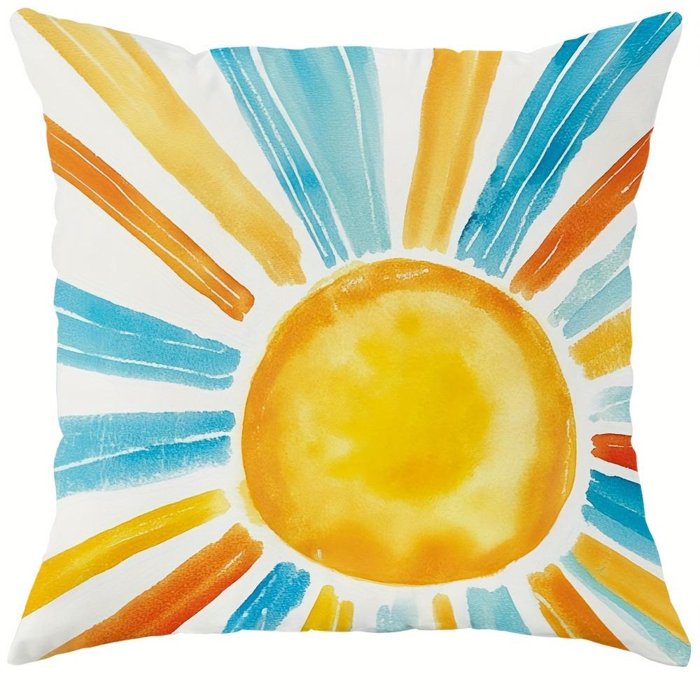 

Cheerful Watercolor-Style Pillow Cover with Sunflower, Sun, and Heartwarming Family & Home Motifs sofa Cushion Cover 16x16in 40x40cm
