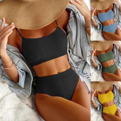 Bikini Costine Elegante Europeo & Americano a Vita Alta 2025 - Design a Spirale, Colore Solido Sexy