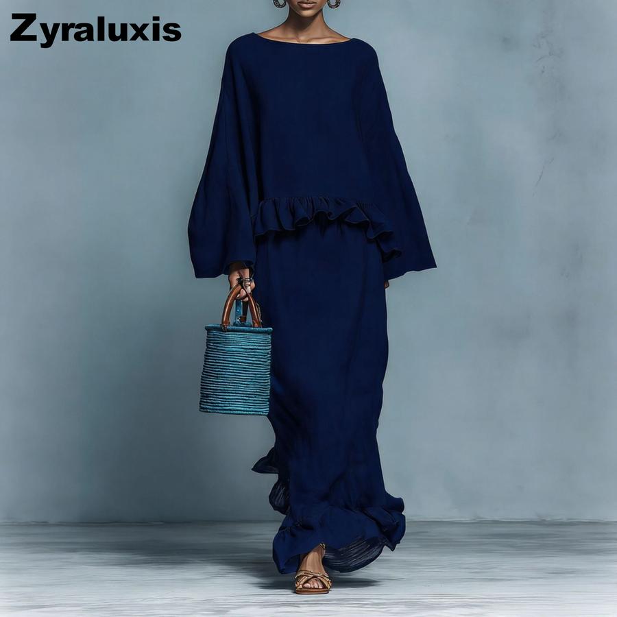 New Women's Long Sleeve Irregular Half-Length Skirt Casual Fashion Solid Color Set