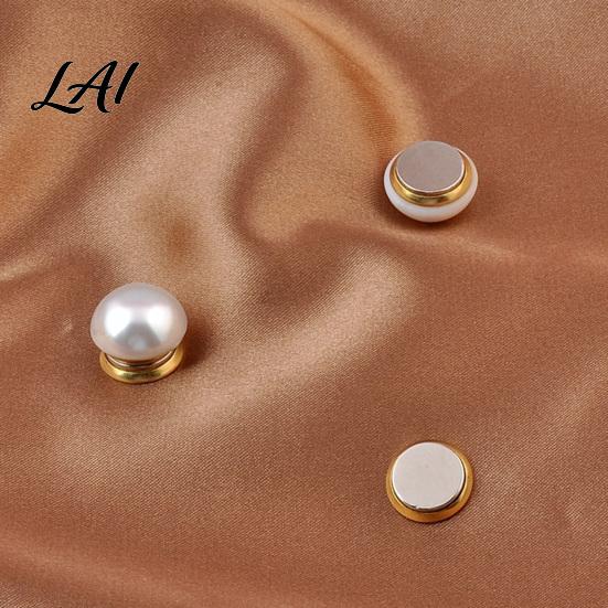 Multi Purpose Clothing Magnet 2Pcs Faux Pearl Magnetic Clothes Button Fake Cat Eye Stone Brooch Women Safety Button for Shirts Scarf Shawl,