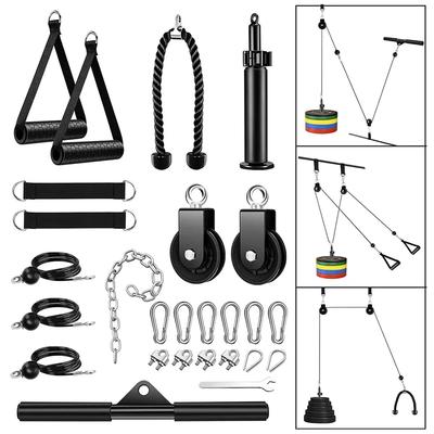 27Pcs Fitness Pulley System Gym LAT Pulldown Attachments Squat Rack Dual Cable Machine with Biceps