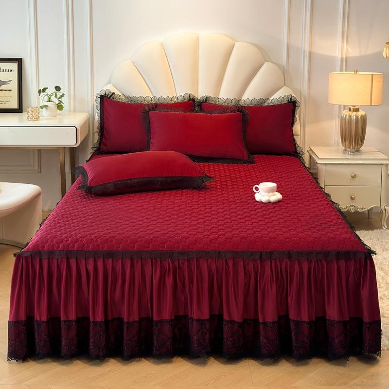 Lace Style Bed Skirt Quilted Bed Cover Queen/King Size Bedspread Solid Color Mattress Protector Falda De Cama (No Pillowcase)