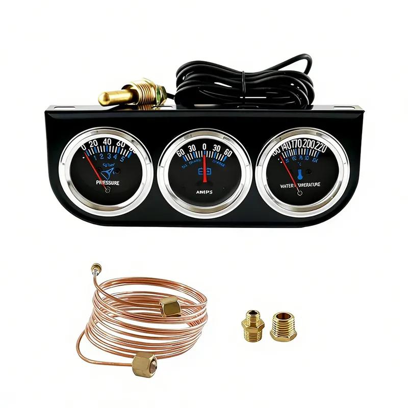 52mm 24V Triple Gauge Cluster Combined Hydraulic Pressure Water Flow Temperature Water Temperature+ Oil Pressure + Fuel Level