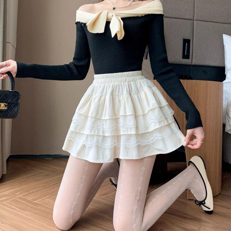 Женская белая кружевная мини-юбка А-силуэта с высокой талией и пышным низом 2XL