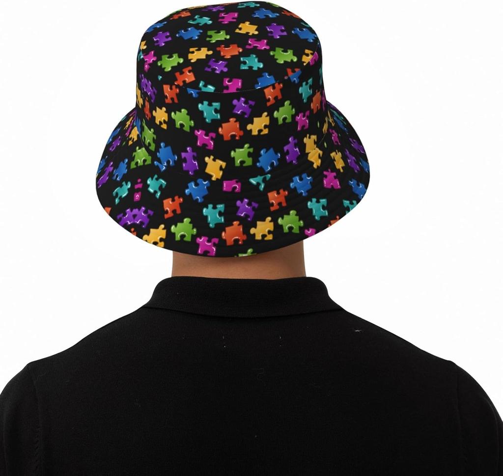 Autism Hats Funny Cute Autism Awareness Print Bucket Hat Summer Travel Beach Fisherman Hat For Women And Men 00003