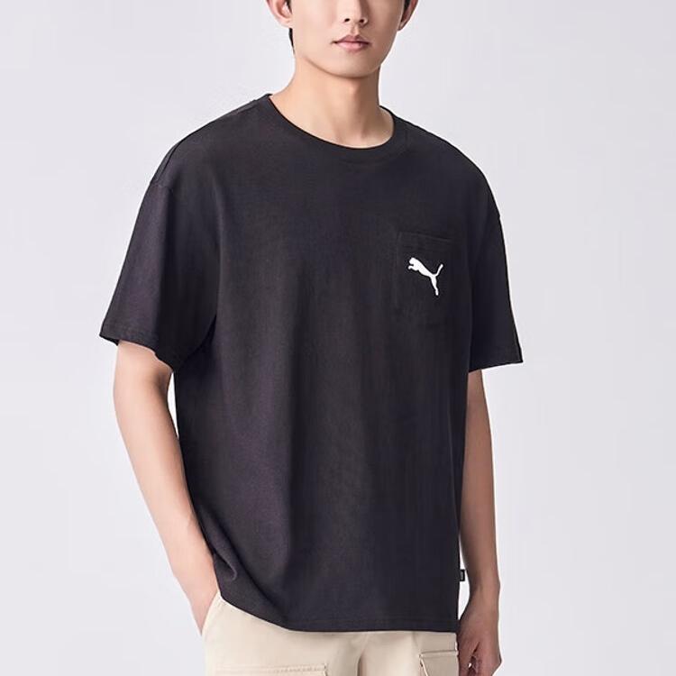 Puma Pocket Solid Color Loose Casual Pocket Short Sleeve Breathable T-Shirt Men Tops Black 683482-01