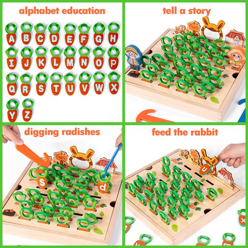 Children Pulling Carrot Language Learning Toys Montessori Game Wooden Box Farm Harvest Radishes Alphabet Early Educational Toys