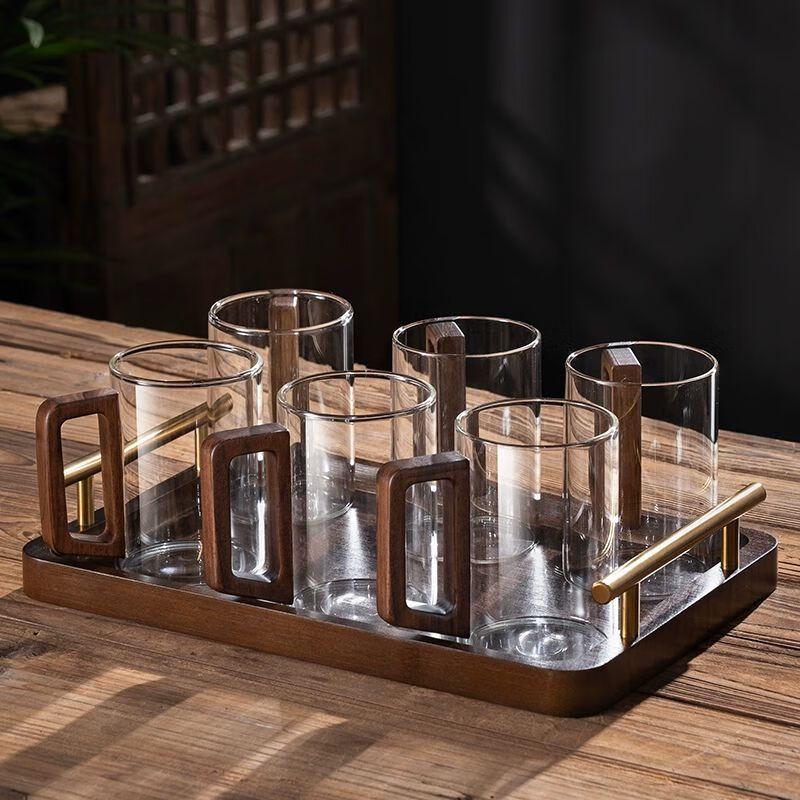 Heat-Resistant Glass Cup Set with Wooden Handle