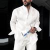 Chemises décontractées à col montant boutonnées et à manches longues pour hommes