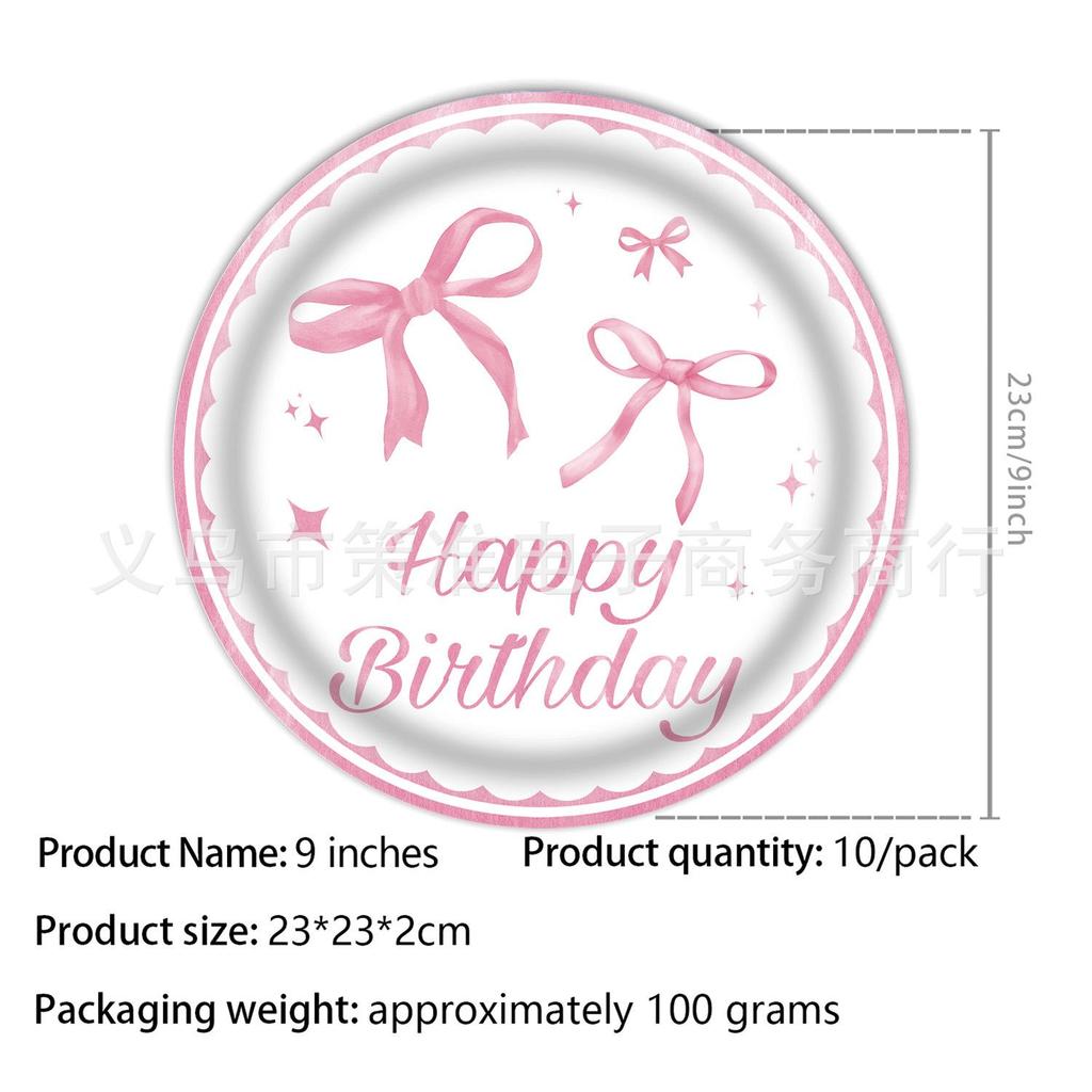 Pink Bow Birthday Party Disposable Tableware Set