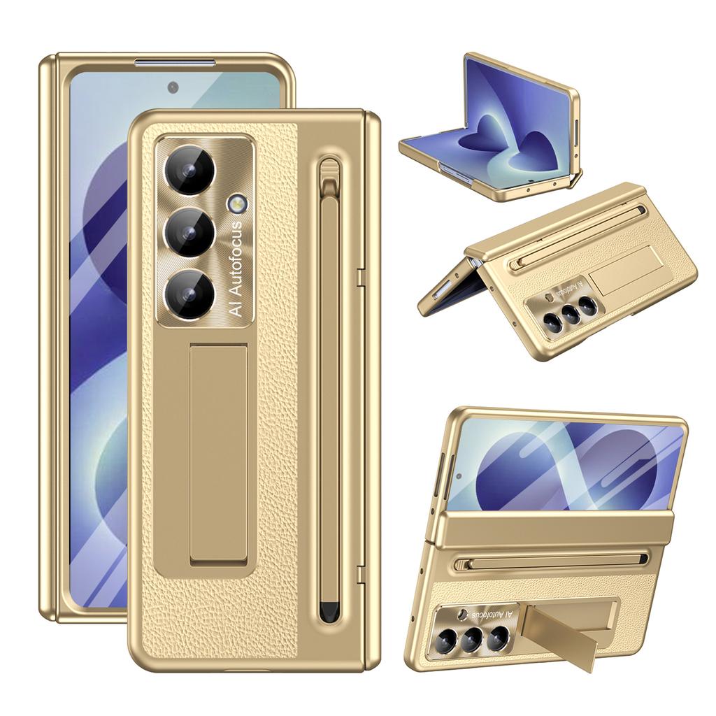 PU Leather Glass Film Pen Slot with Pen Phone Case for Samsung Galaxy Z Fold 8 6 5 4 3 Fold6 Fold8 Ultra Hinge Protection Cover
