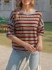 Womens Oversized Striped T Shirt Summer Short Sleeve Boxy Drop Shoulder Cropped Tee