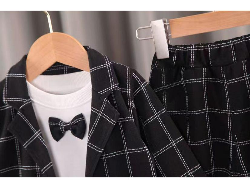 British-Style Kids' Suit: Spring/Autumn Blazer, Tie & Pants Set