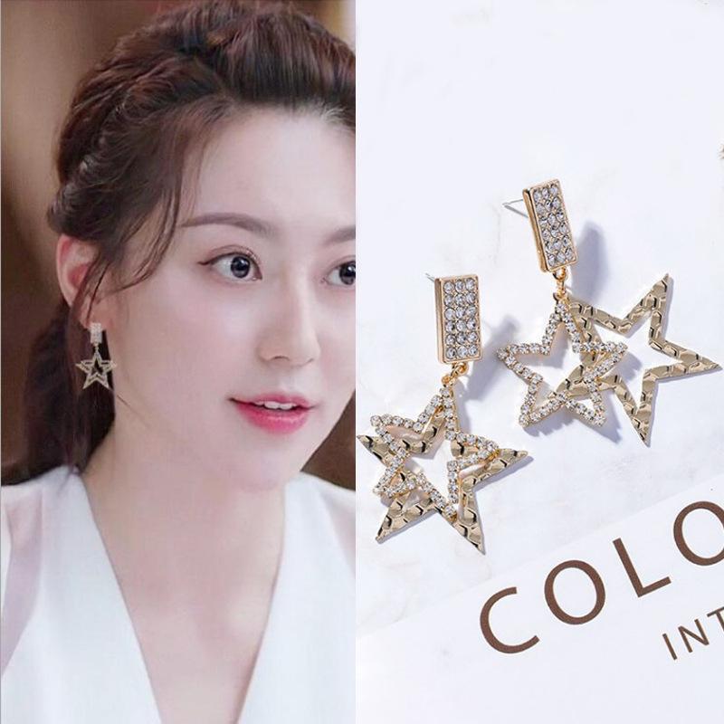 

Полые серьги-подвески в виде большой звезды с кристаллами и стразами для женщин, для вечеринки, золотистого цвета, с шармами, забавная бижутерия, подарок для девушки