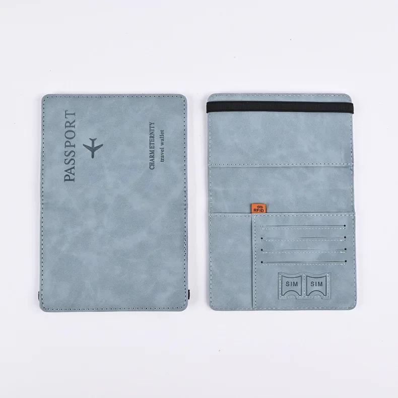 

Жінки, чоловіки RFID, старовинні ділові обкладинки для паспортів, тримач, багатофункціональний ідентифікатор, банківська картка, шкіряний чохол-гаманець з PU, аксесуари для подорожей світло-синій колір