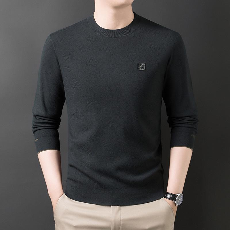 2025 Men's Fashion High-End Jacquard Knit Sweater – Skin-Friendly & Warm Autumn/Winter Base Shirt