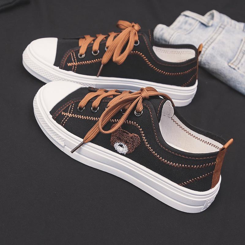 Bear Canvas Shoes Women's Spring and Autumn White Shoes Versatile Student Casual Shoes Sneakers