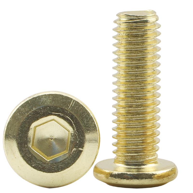 Gold-Plated Flat Head Hex Socket Screws, Chamfered 304 Stainless Steel, Sizes M4-M10