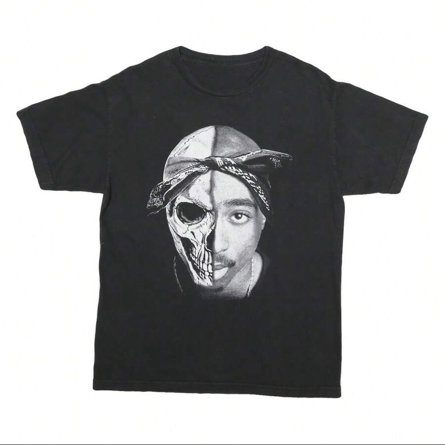 Unisexs Black Graphic TShirt S Short Sleeve Crew Neck Cotton Blend Skull Print S