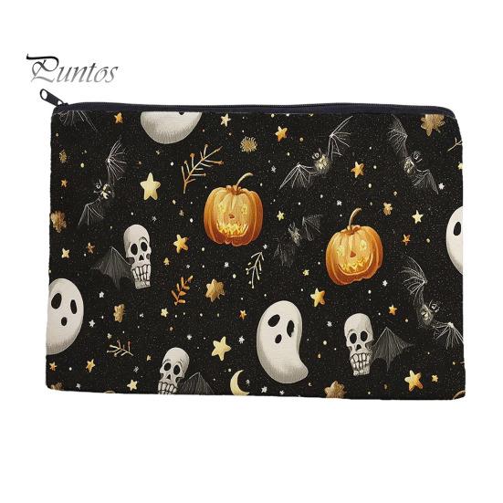 Large Capacity Pencil Bag Halloween Storage Bag, with Pumpkin Ghost Pattern Design, Thickened Stylish Travel Toiletry Organizer Canvas Cosmetic