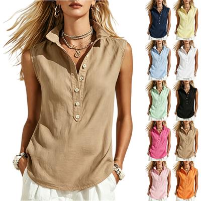Sleeveless Button Down Blouse Womens Collared Neck Lightweight Relaxed Fit Shirt Casual Summer Top
