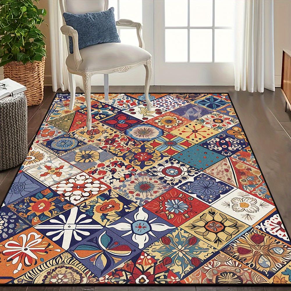 Retro Floral Floor Rug Romantic Vintage Rose Flower Border Stylish Decor Area Rug for Indoor Living Space Home Ornament