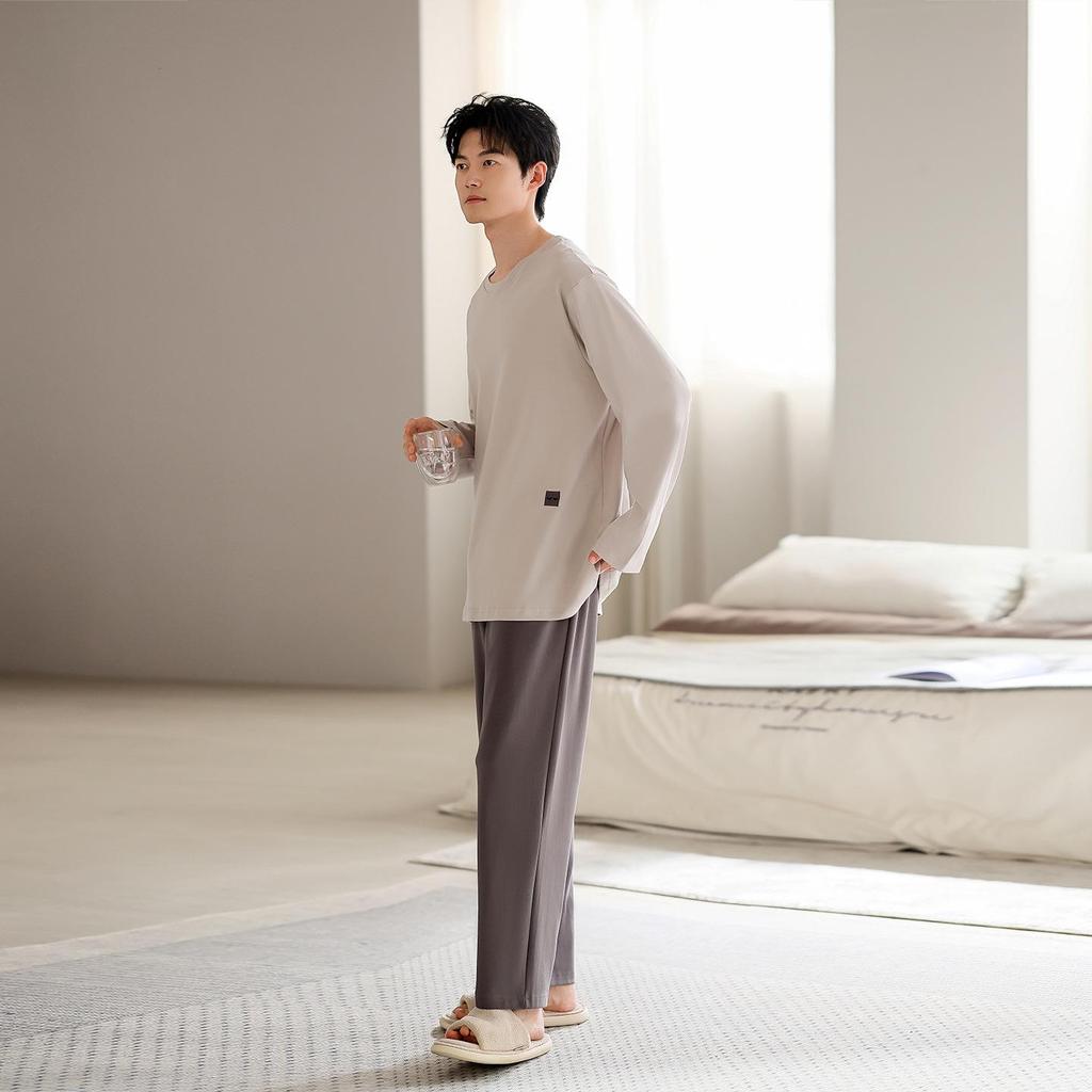 Men's Modal Long Sleeve Pajama Set – Outdoor Wearable, Plus Size, Loose Fit, Casual Homewear for Spring, Autumn, and Winter
