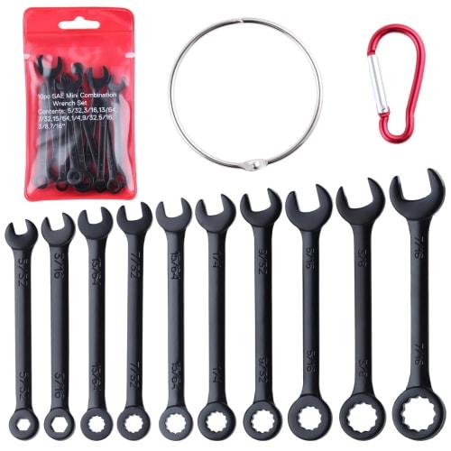 

GOLD DEER Mini Wrench Set, 10-Piece Set, 5/32 -7/16 Single-Ended Open-End Wrenches, Inch Standard, with Tool Roll Pouch, Slim Mini Slim Wrench Set fo